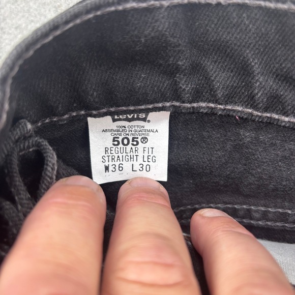 Vintage 90s Levis 505 Jeans Mens 33x30 Black Cone Mills Denim Guatamala Nov 1998 - Picture 3 of 10